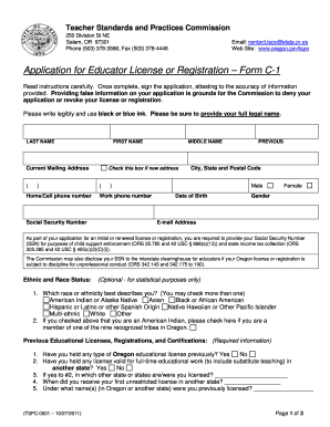 Oregon Educator License Application Form C-1
