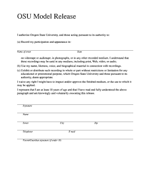 Atis form - Model Release Form - Oregon State University