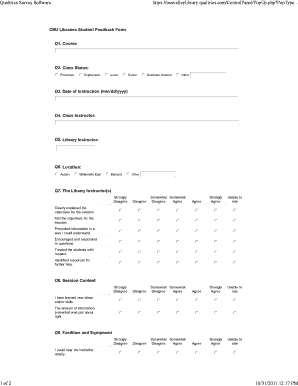 Feedback questions for library form