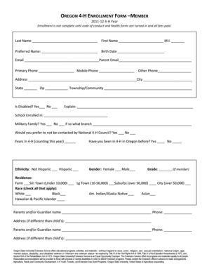 Oregon 4-H Member Enrollment Form
