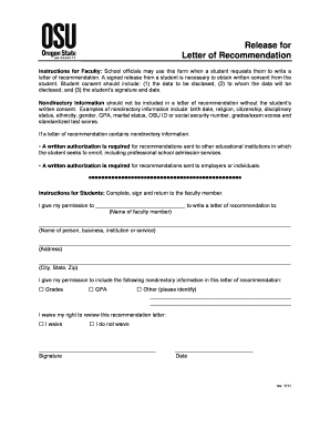 Letter of Recommendation Release Form