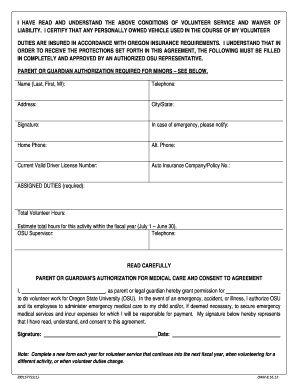 Oregon State University Volunteer Service Agreement