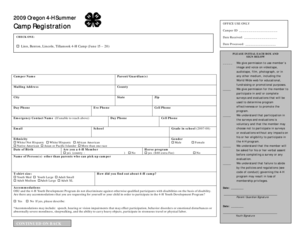 Oregon 4-H Summer Camp Registration Form