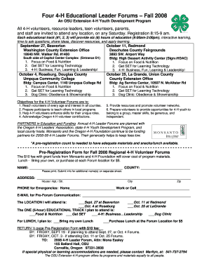 4-H Educational Leader Forums Registration Form