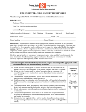 Oregon Student Teaching Summary Report