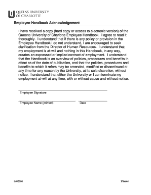 handbook acknowledgement form