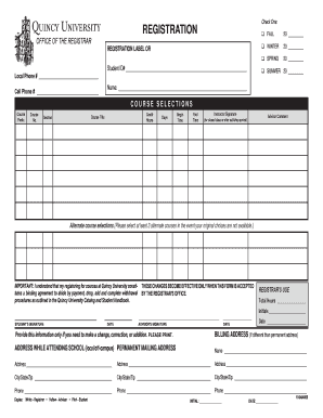 Quincy University Registration Form