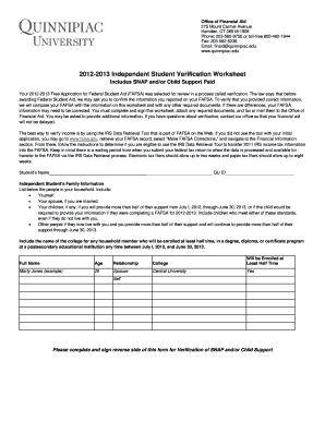 2012-2013 Independent Student Verification Worksheet