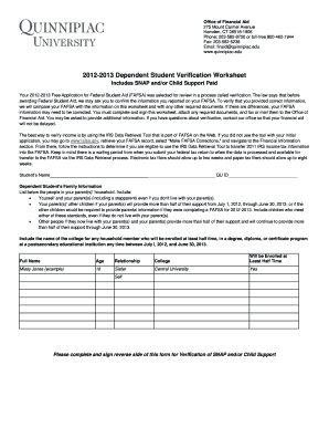 2012-2013 Dependent Student Verification Worksheet