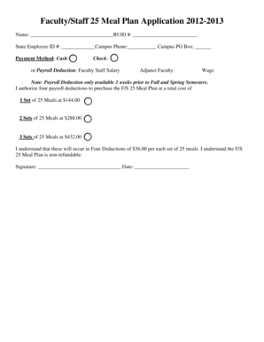 Faculty/Staff 25 Meal Plan Application 2012-2013 - radford