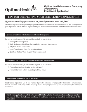 Optima Health Insurance Enrollment Application