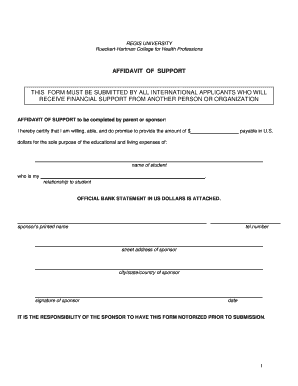 AFFIDAVIT OF SUPPORT THIS FORM MUST BE ... - Regis University - regis