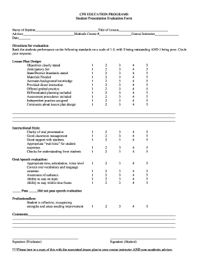 lesson evaluation forms