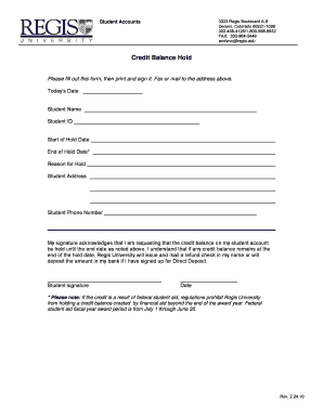 Credit Balance Hold Form