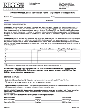 2008-2009 Institutional Verification Form