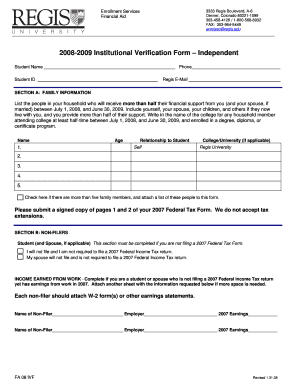 2008-2009 Institutional Verification Form