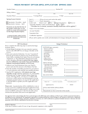 Regis Payment Option Application