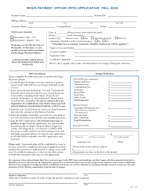 Regis Payment Option Application