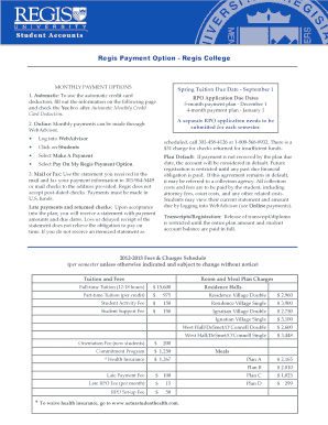 Regis Payment Option Application