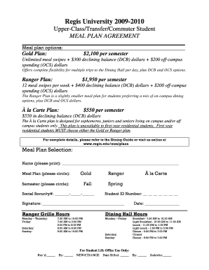 Regis University Meal Plan Agreement