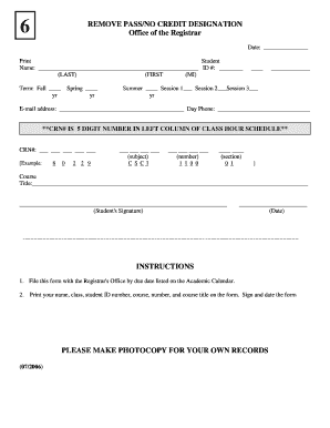 Remove Pass/No Credit Designation Form