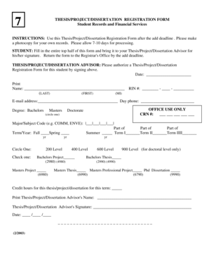 Thesis Project Dissertation Registration Form