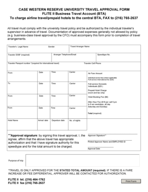 Case Western Reserve University Travel Approval Form