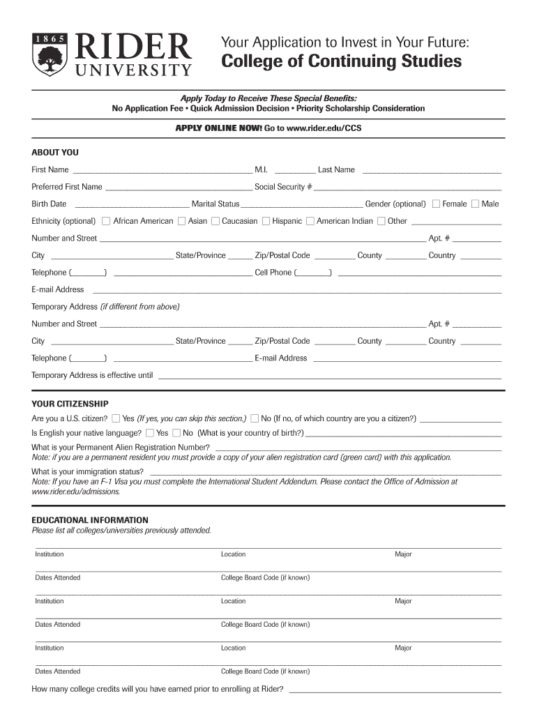 Fillable Online rider 13407 CCS app v2Layout 1 Rider University