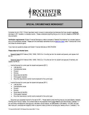 Special Circumstance Worksheet