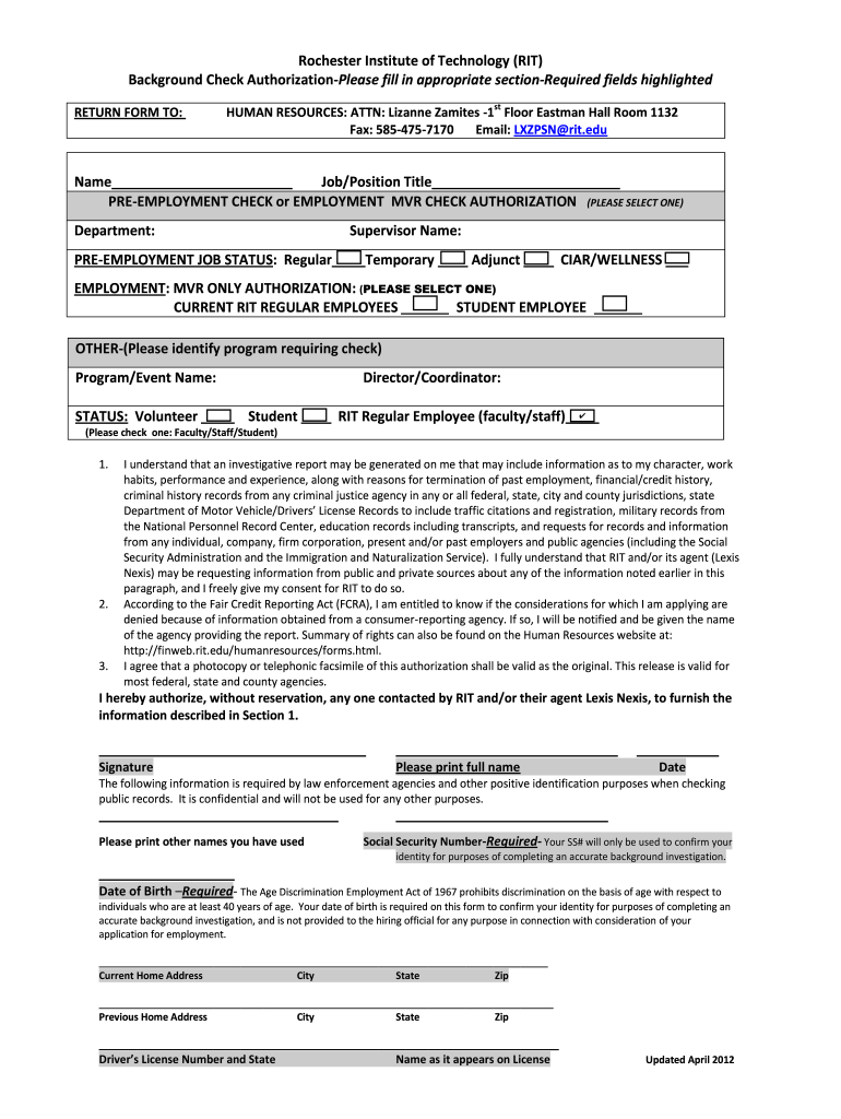 Pre-Employment Background Check and Authorization Form: Fill out & sign  online | DocHub