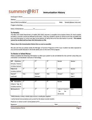 New York Summer Camp Immunization Form