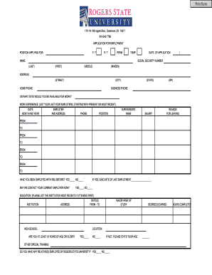 Rogers State University Employment Application