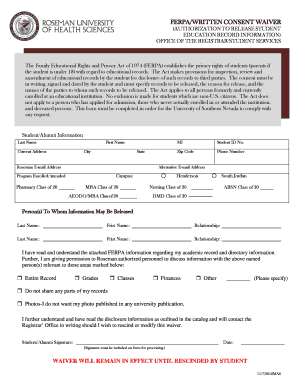 FERPA Written Consent Waiver