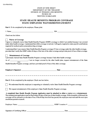 New Jersey State Employee Waiver/Reinstatement Form