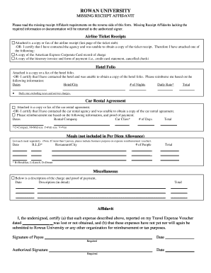 Missing Receipt Affidavit - Rowan University - rowan