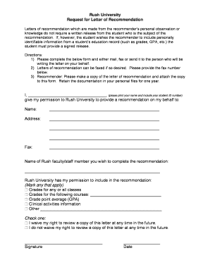 Brag sheet for letter of recommendation template - Letter of Recommendation Release - Rush University - rushu rush