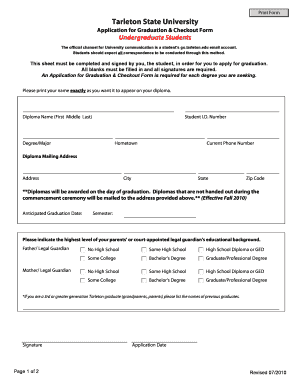 Technology sign out sheet - Graduation & Checkout Form - Tarleton State University - tarleton