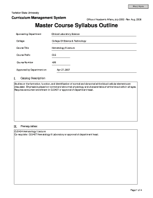 Master Course Syllabus Outline