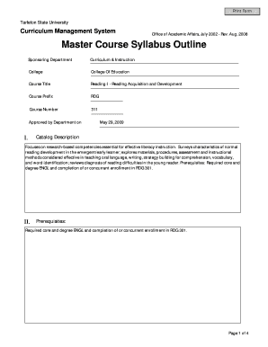 Master Course Syllabus Outline