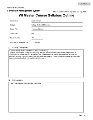WI Master Course Syllabus Outline