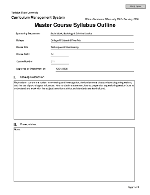 Master Course Syllabus Outline