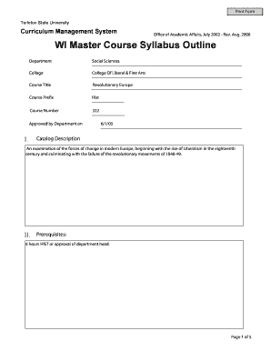 WI Master Course Syllabus Outline