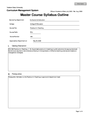 Master Course Syllabus Outline