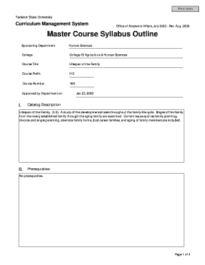 Master Course Syllabus Outline