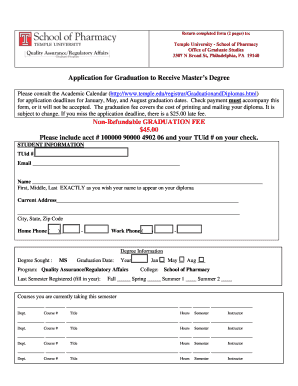 Application for Graduation to Receive Master’s Degree