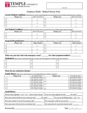 Employee Health - Medical History Form - temple