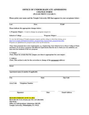 Temple University Change Form