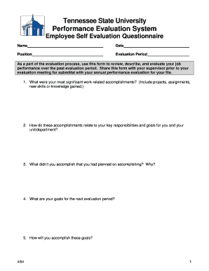 Self evaluation form pdf - Employee Self Evaluation Form - Tennessee State University - tnstate