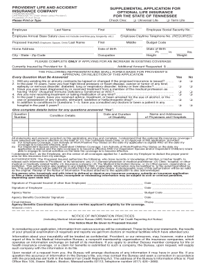 Provident Life Insurance Application