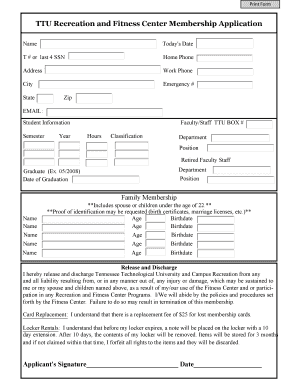 TTU Recreation and Fitness Center Membership Application